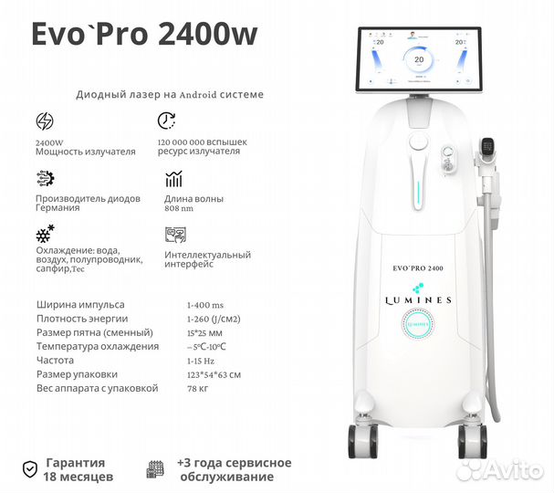 Диодный лазер для эпиляции люминес Evo-Pro 2400вт