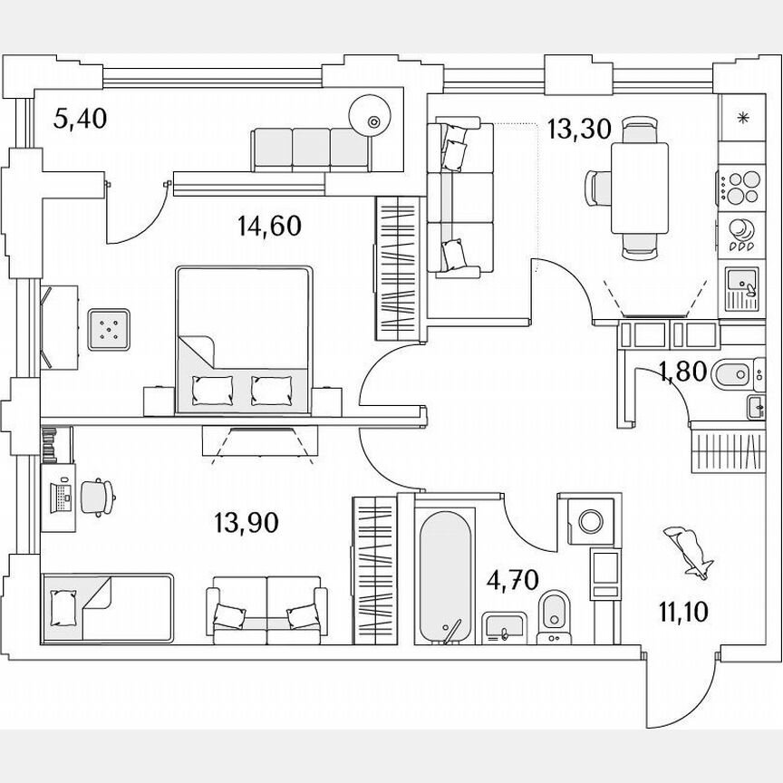 2-к. квартира, 86,4 м², 11/13 эт.