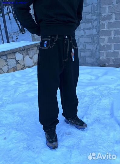 Джинсы Polar чёрные с белой ниткой (Арт.38330)