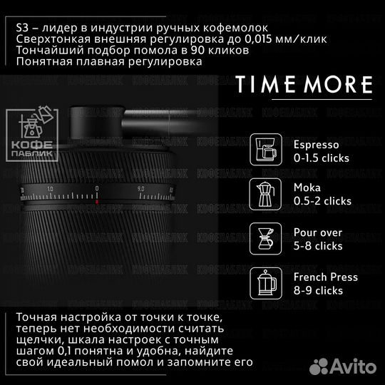 Кофемолка ручная Timemore chestnut S3, черная (70TGD026AA001)