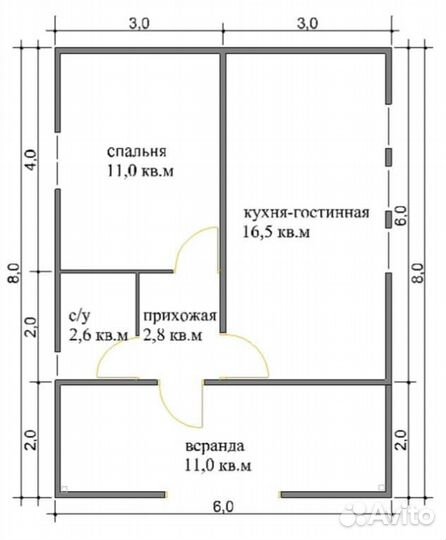 Каркасный дом бытовка 8х6м утеплённо летний вариан