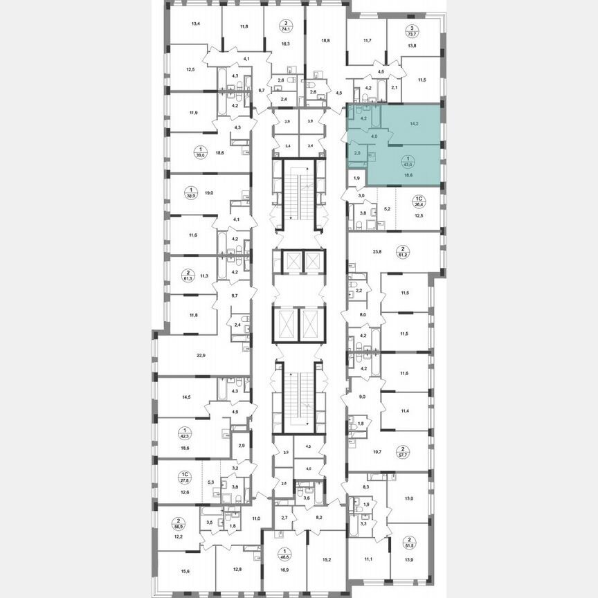 1-к. квартира, 43 м², 18/19 эт.