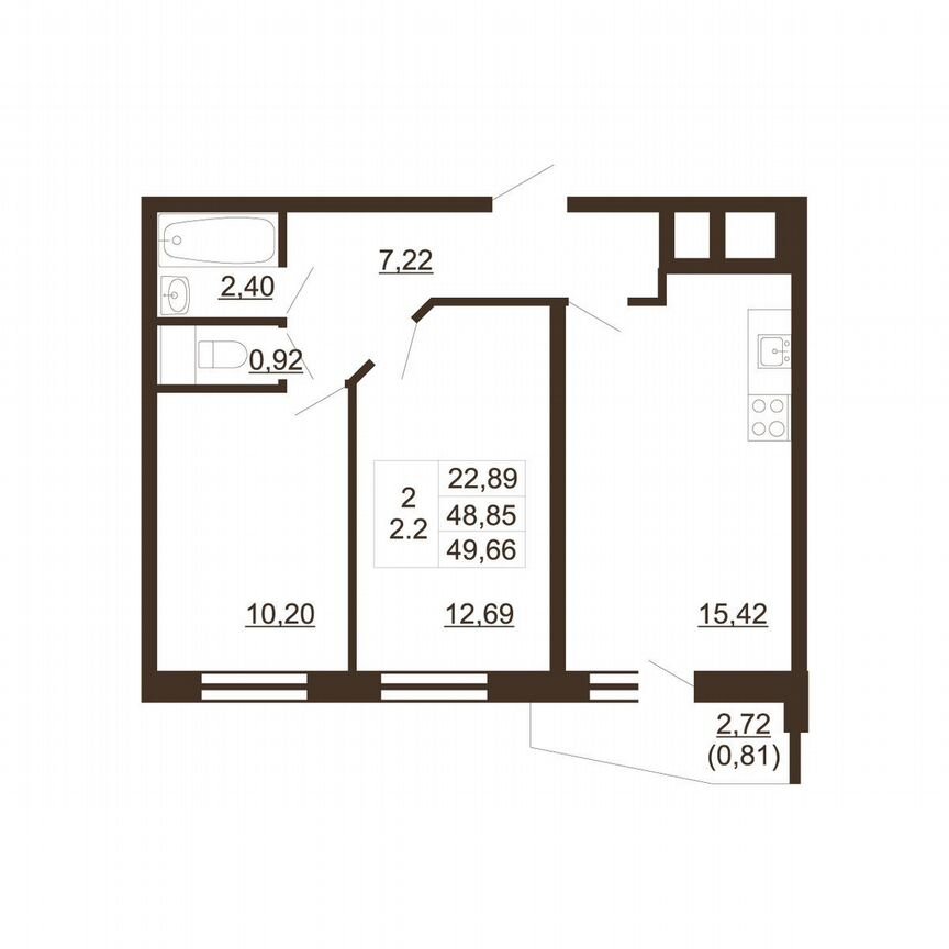2-к. квартира, 49,7 м², 11/16 эт.