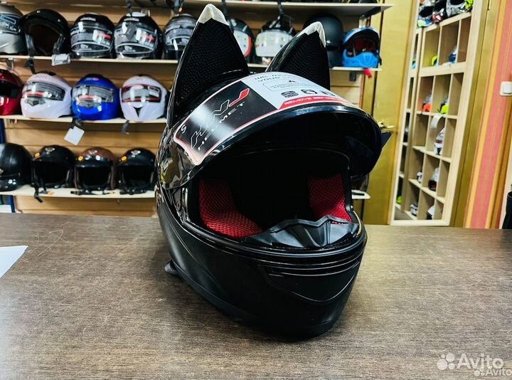 Мото шлем женский спортивный кошка с ушками