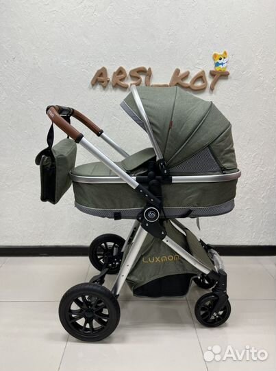 Коляска трансформер luxmom 3 в 1 оливковый цвет