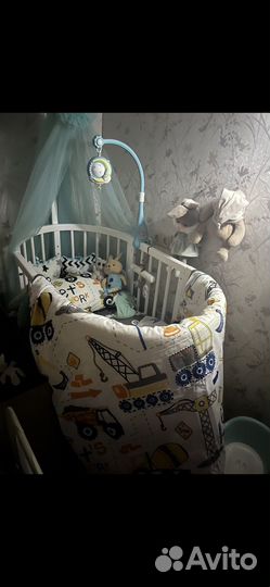 Кроватка с маятником кругл-овальн 8в1 (белая) бук