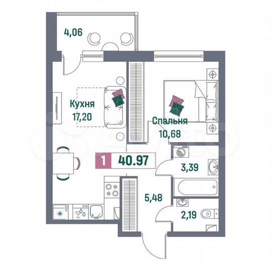 1-к. квартира, 41 м², 2/16 эт.