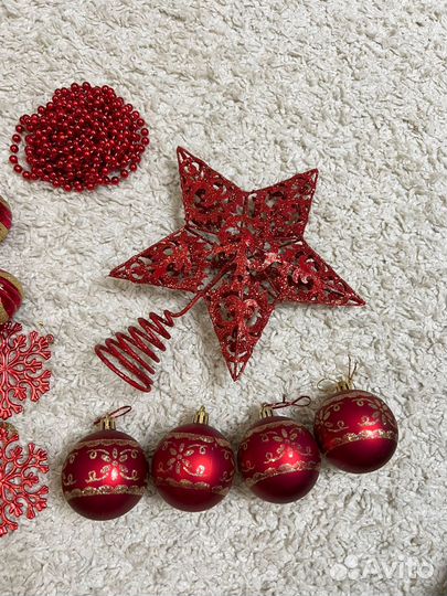Новогодние украшения на елку красные б/у