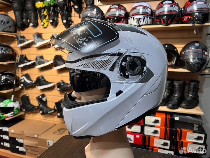 Мото шлем модуляр экипировка белый