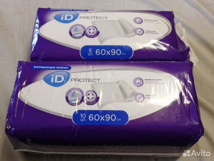 Впитывающие пеленки 60Х90, 15 шт, ID protect