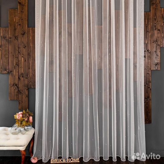 Тюль с бусинками Грейс Айвори