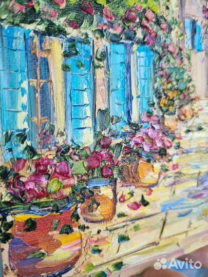 Картина маслом город домик пейзаж городской