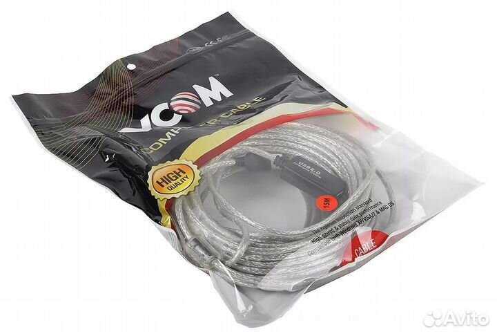 Удлинитель vcom USB - USB (VUS7049) 15 м, прозрачн