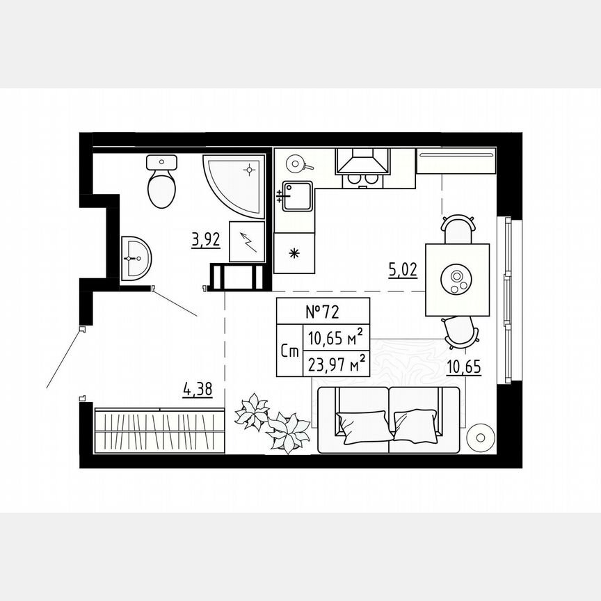 Квартира-студия, 24 м², 4/4 эт.