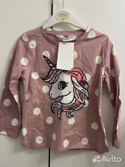 Новый лонгслив H&M кофточка с единорогом пайетки