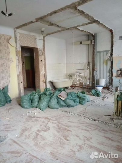 Демонтаж полов, стен, перегородок, вывоз мусора