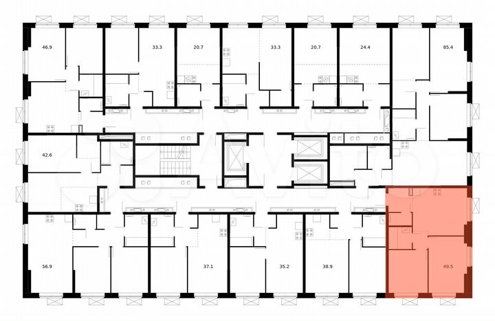 2-к. квартира, 49,5 м², 13/22 эт.