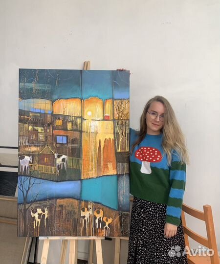 Картина маслом авторская работа абстрактный пейзаж