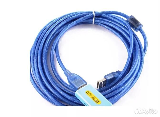 Удлиннитель USB 10 метров папа-мама (синий)