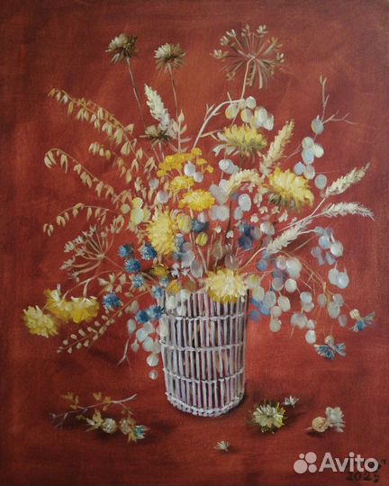 Сухоцветы. Картина маслом на холсте с подрам 50х40