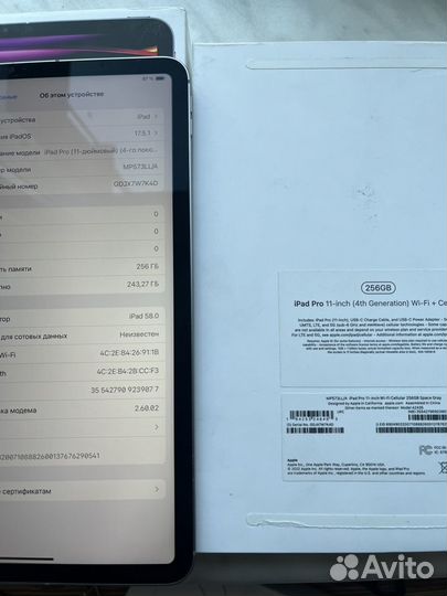 iPad pro 11 2022 M2 256 gb wifi+ Cellular