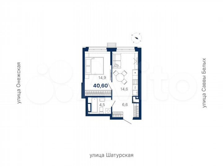 1-к. квартира, 40,6 м², 4/21 эт.