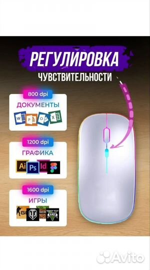 Беспроводная мышь с подсветкой бесшумная