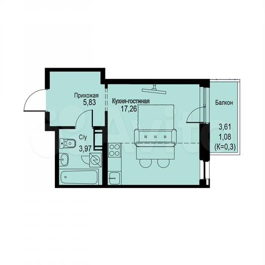 Квартира-студия, 28,1 м², 7/12 эт.