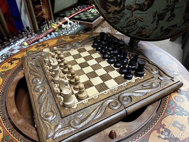 Шахматы нарды шашки 3 в 1 ручной работы