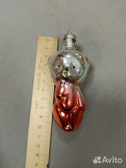 Елочная игрушка СССР Медвежонок стекло подвес