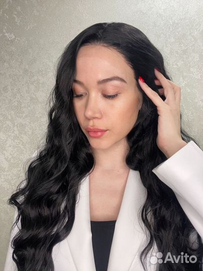 Парик полусистема чёрный локоны