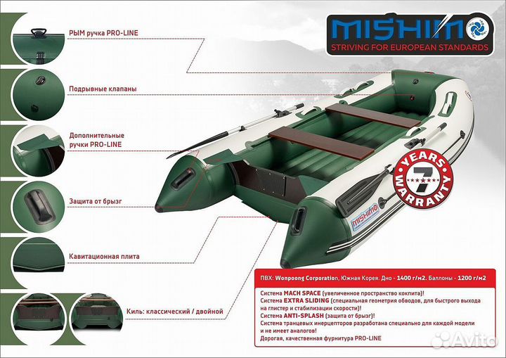 Лодка mishimo lite DF 400 В сером цвете