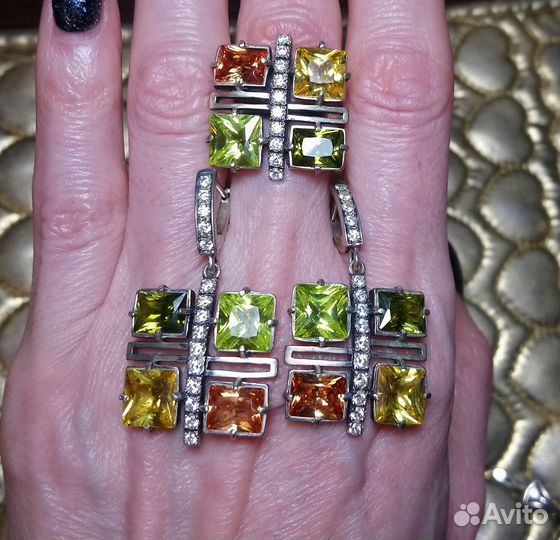 Комплект, Серьги и Кольцо. Серебро