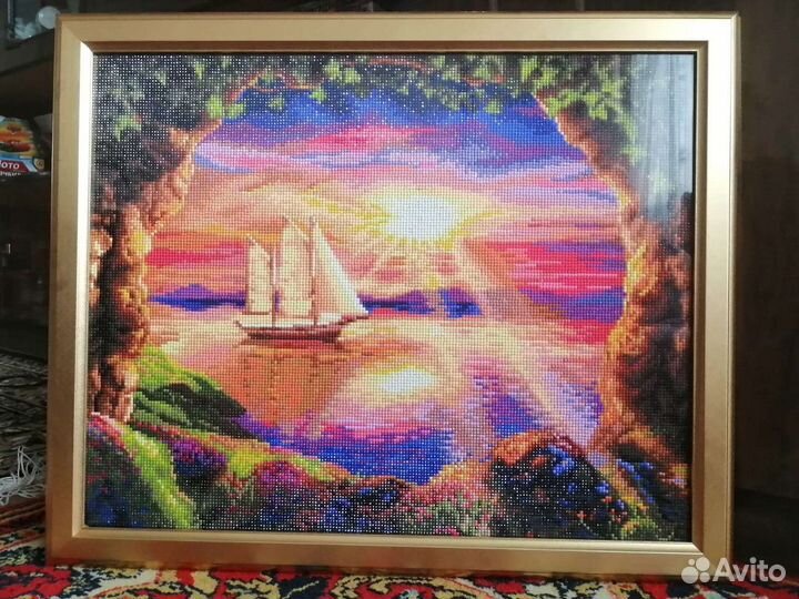 Корабль. Картина из страз. Готовая работа