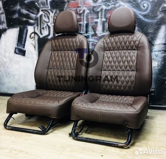 Обивка сидений ваз Коричневая Экокожа Ромб