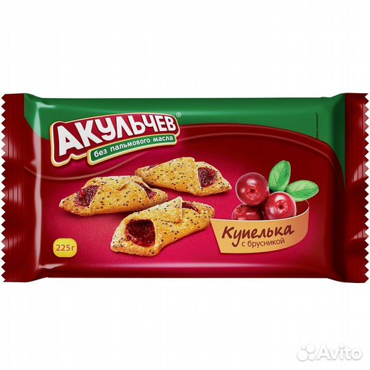 Печенье Акульчев Купелька с Брусникой 225 г