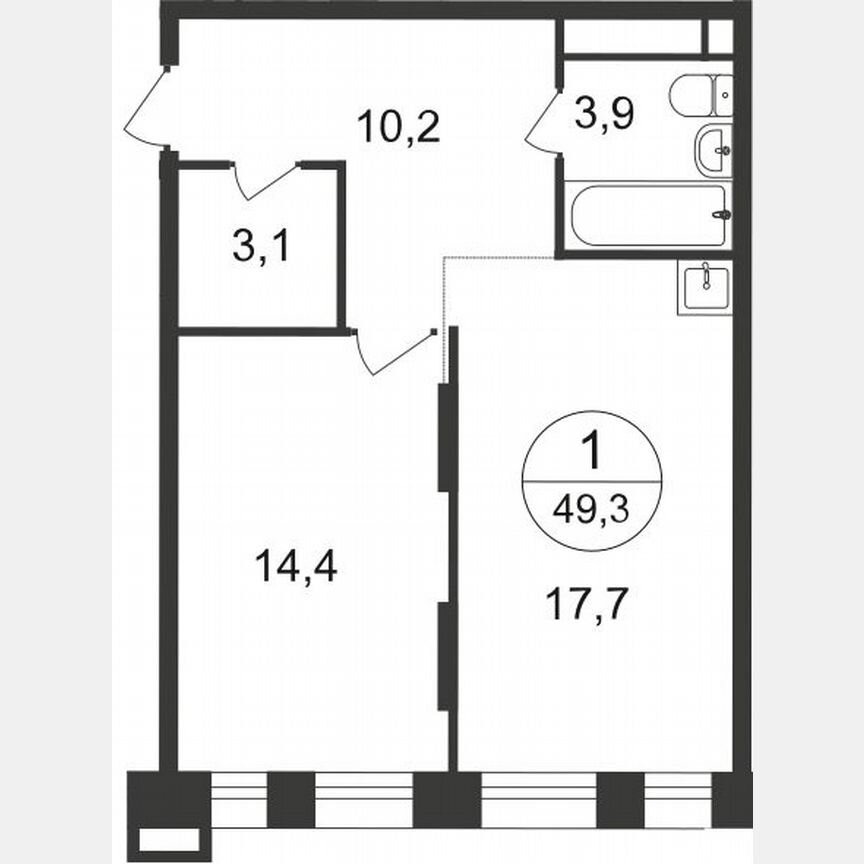 1-к. квартира, 49,3 м², 6/20 эт.