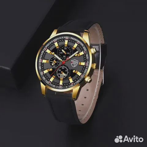 Мужские модные кварцевые часы с кожаным браслетом