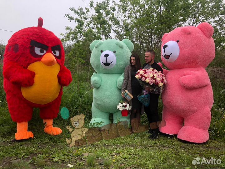 Надувной костюм плюшевый Медведь мятный 2м