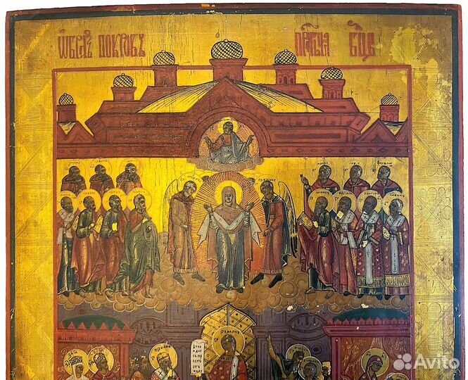 Старинная икона Покров Ветка 19 век