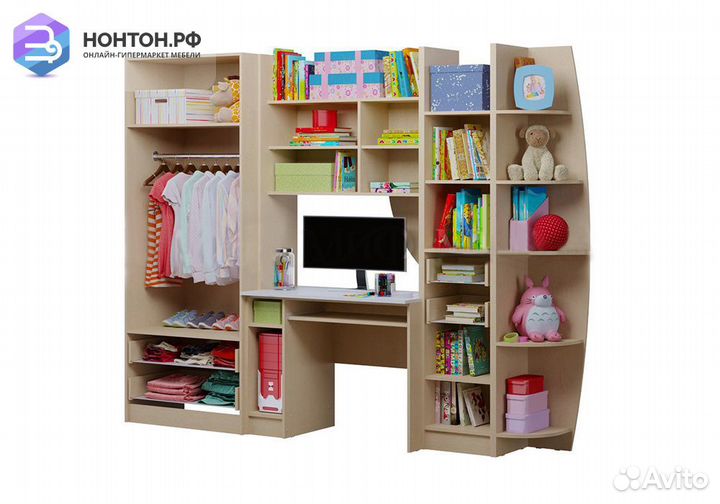 Стенка Юниор-2 салатовый металлик / дуб беленый