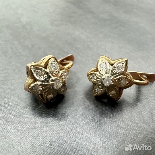 Золотые серьги малинки с бриллиантами 0,41 583