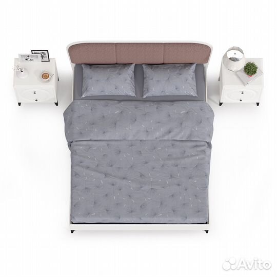 Кровать с мягкой спинкой 1600 Валенсия с ортопедическим основанием и двумя тумбами, цвет белый шагре