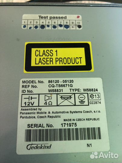 Автомагнитола Toyota Avensis 2007