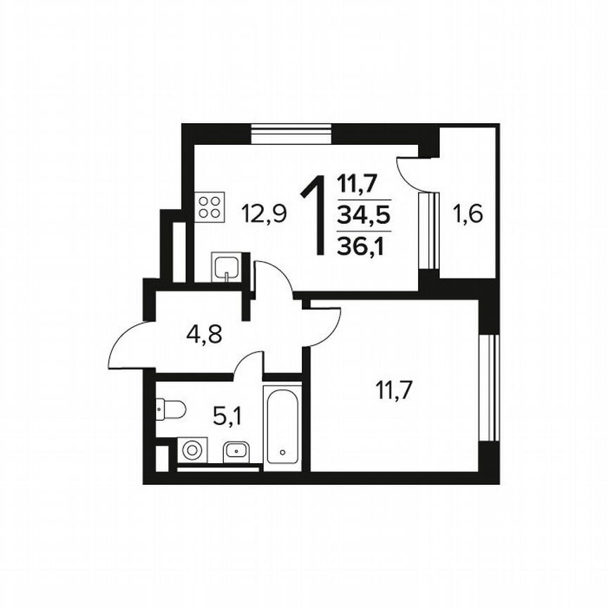 1-к. квартира, 36,1 м², 2/9 эт.