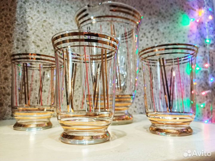 Графин с шестью бокалами богемское стекло Винтаж