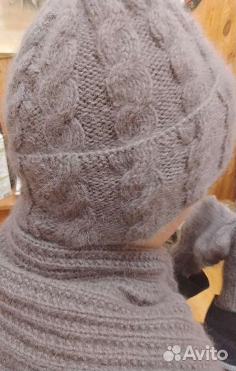 Комплект шапка и шарф, варежки из пуха норки