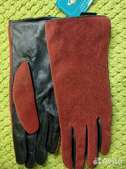 Шикарные женские перчатки из кожи+ иск.мех 8.5