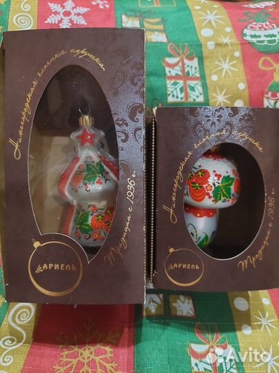 Елочные игрушки елочка и гриб белая хохлома Ариель