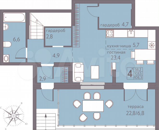 4-к. квартира, 108,3 м², 1/22 эт.